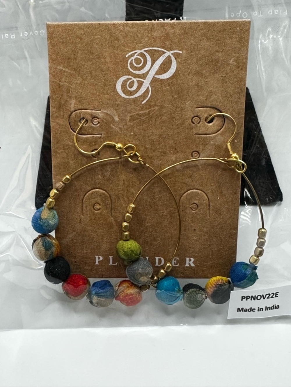 Plunder Multicolored Bead Goldtone Boho Casual Summer Dangling Hoop Earrings